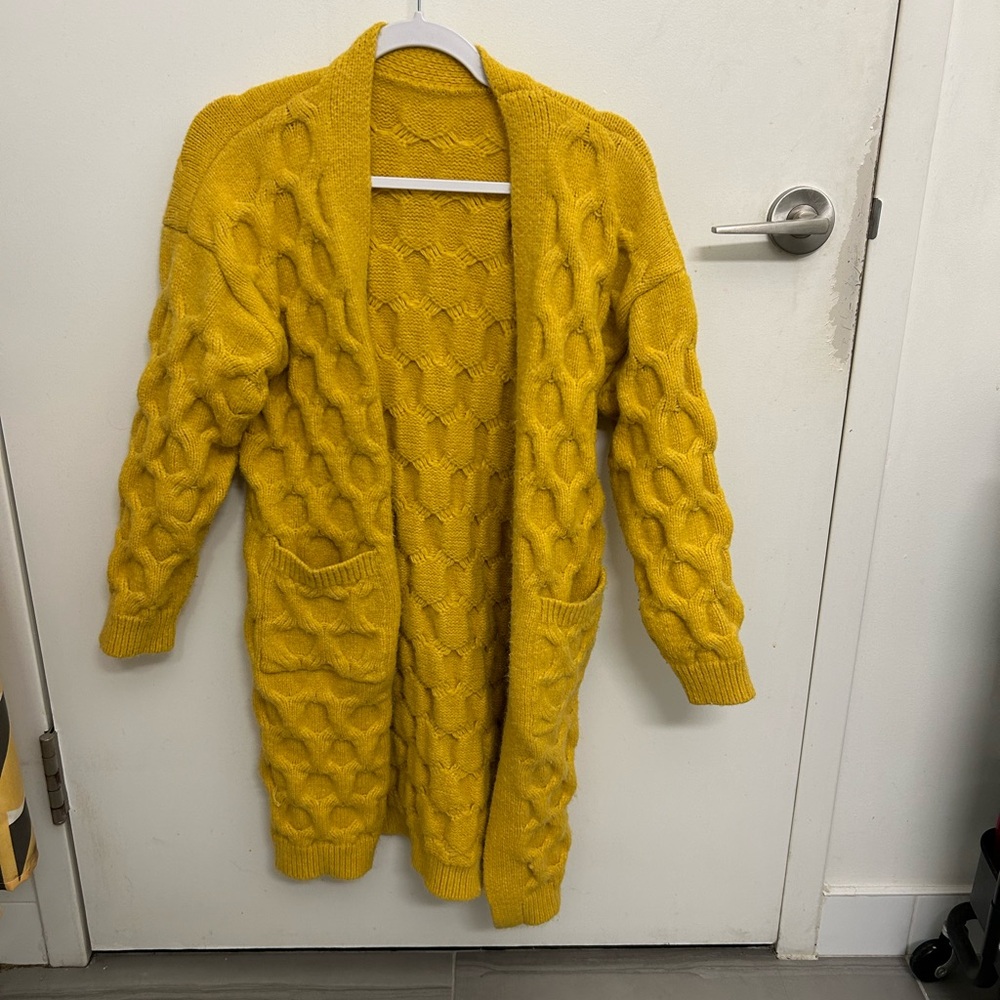 Cozy Mustard Yellow Cable Knit Cardigan